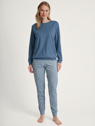 DAMEN Pyjama mit Bündchen, blue cotton