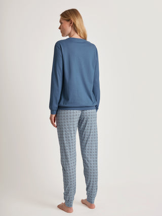 DAMEN Pyjama mit Bündchen, blue cotton