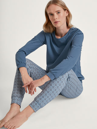 DAMEN Pyjama mit Bündchen, blue cotton