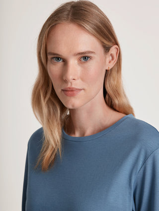 DAMEN Pyjama mit Bündchen, blue cotton