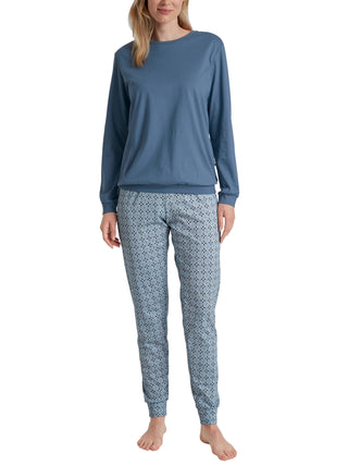 DAMEN Pyjama mit Bündchen, blue cotton