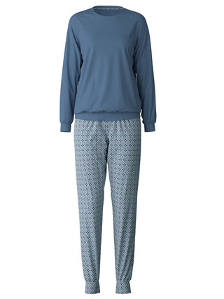 DAMEN Pyjama mit Bündchen, blue cotton