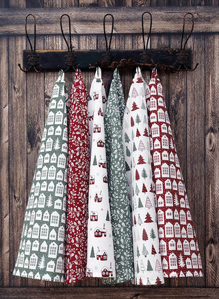 Tea Towel, Christmas Holly, solid red