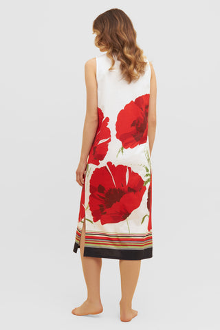 Nd, sleeveless, round neck, Placed Flowers